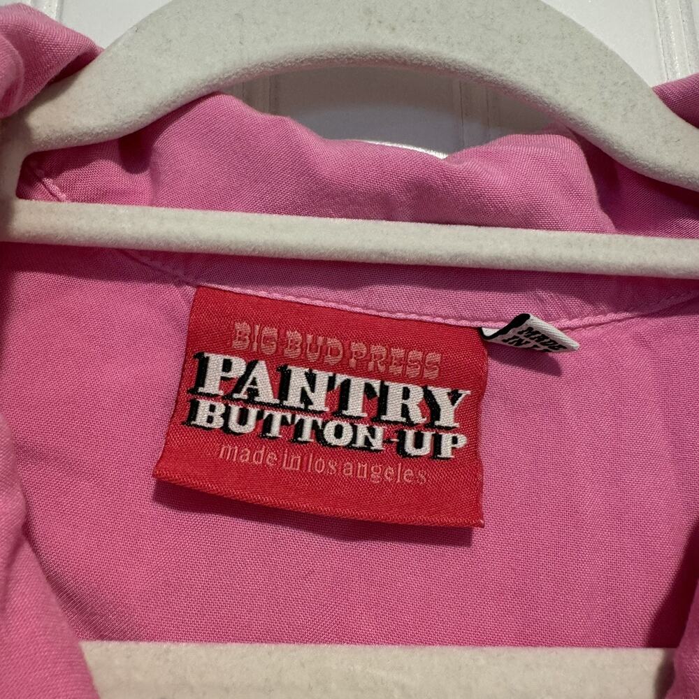 Big Bud Press Pantry Button Up Pink Hawaiian Floral Print Size Medium - Picture 3 of 6